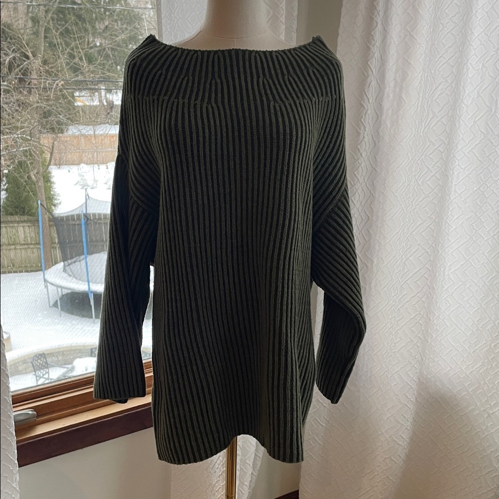 Free People Boat Neck Olive Green Ribbed Knit Sweater Dress Small - Picture 3 of 9